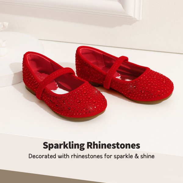 Girl's Rhinestone Ballet Flats - RED SUEDE - 2